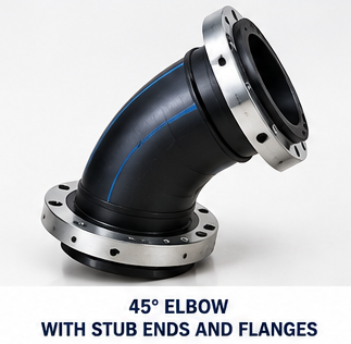 Wetpipe HDPE 45 degree elbow with stub ends and steel backing flanges